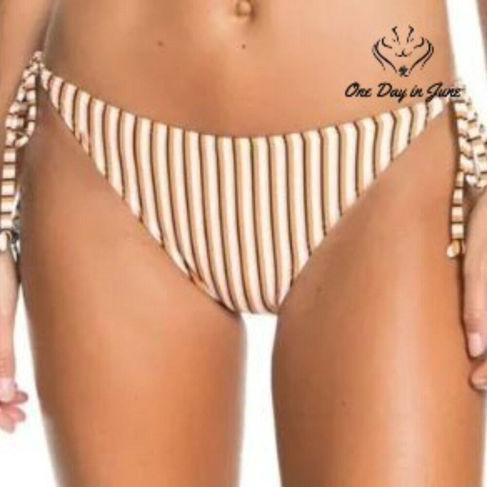 Roxy Beach Classics Bikini Bottom Orange Stripe Moderate Tie Side NWT Size XS